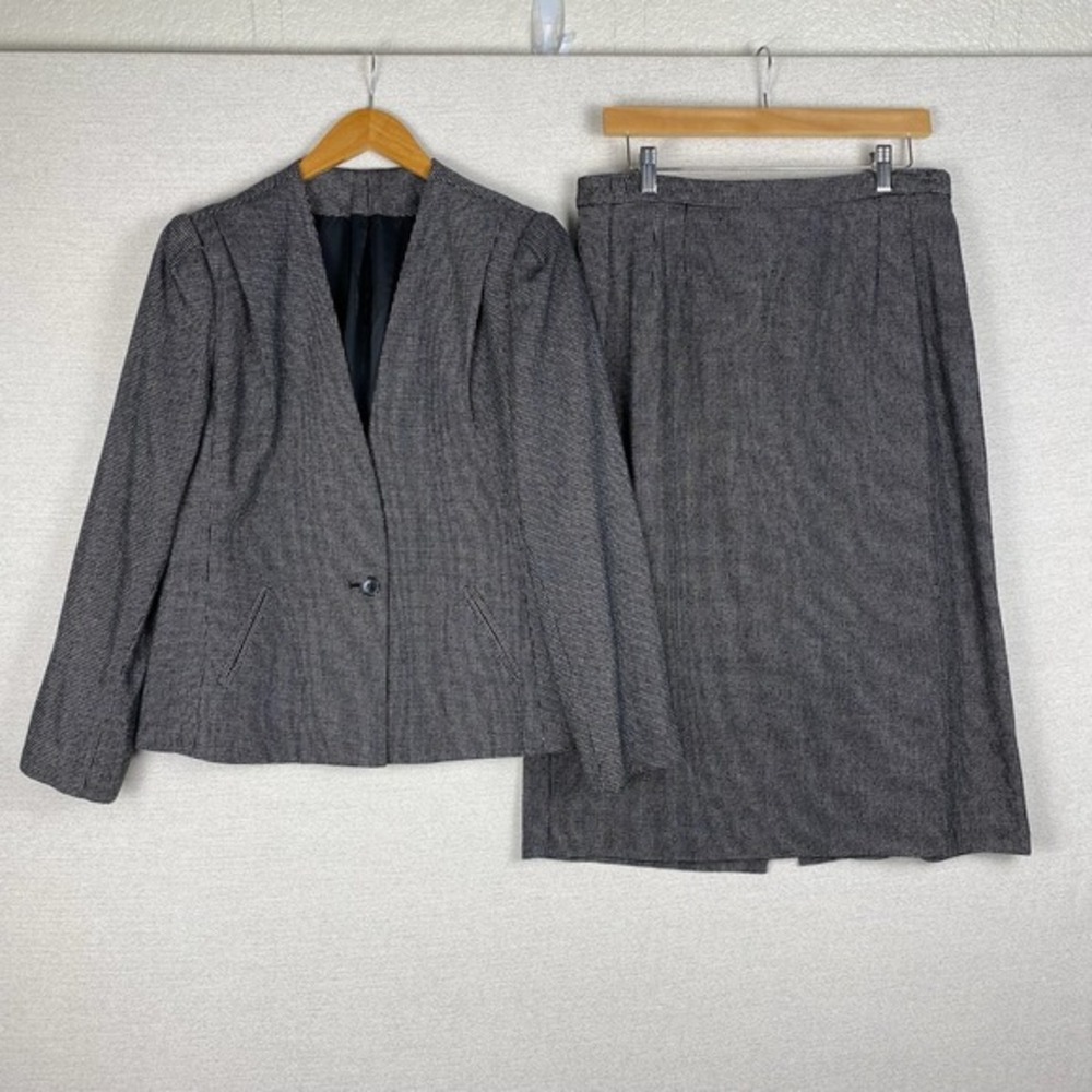 Vtg EH Woods SUIT Womens M/L Tweed Blazer & Skirt Heritage Academia Work Chic